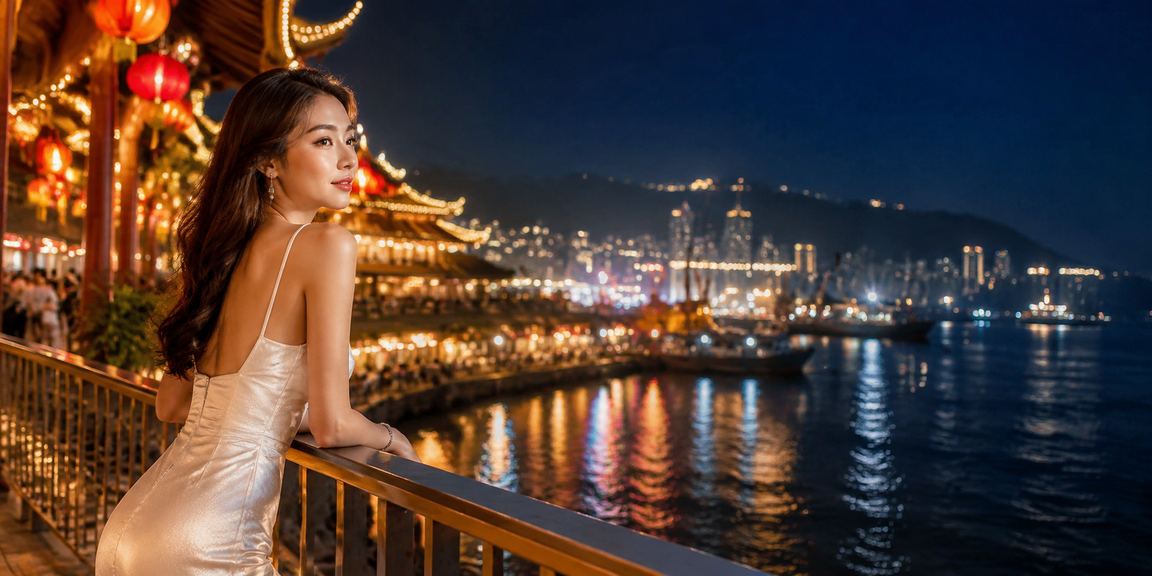 Cảnh chợ đêm Sài Gòn với người dùng đang xem kết quả xổ số trên điện thoại